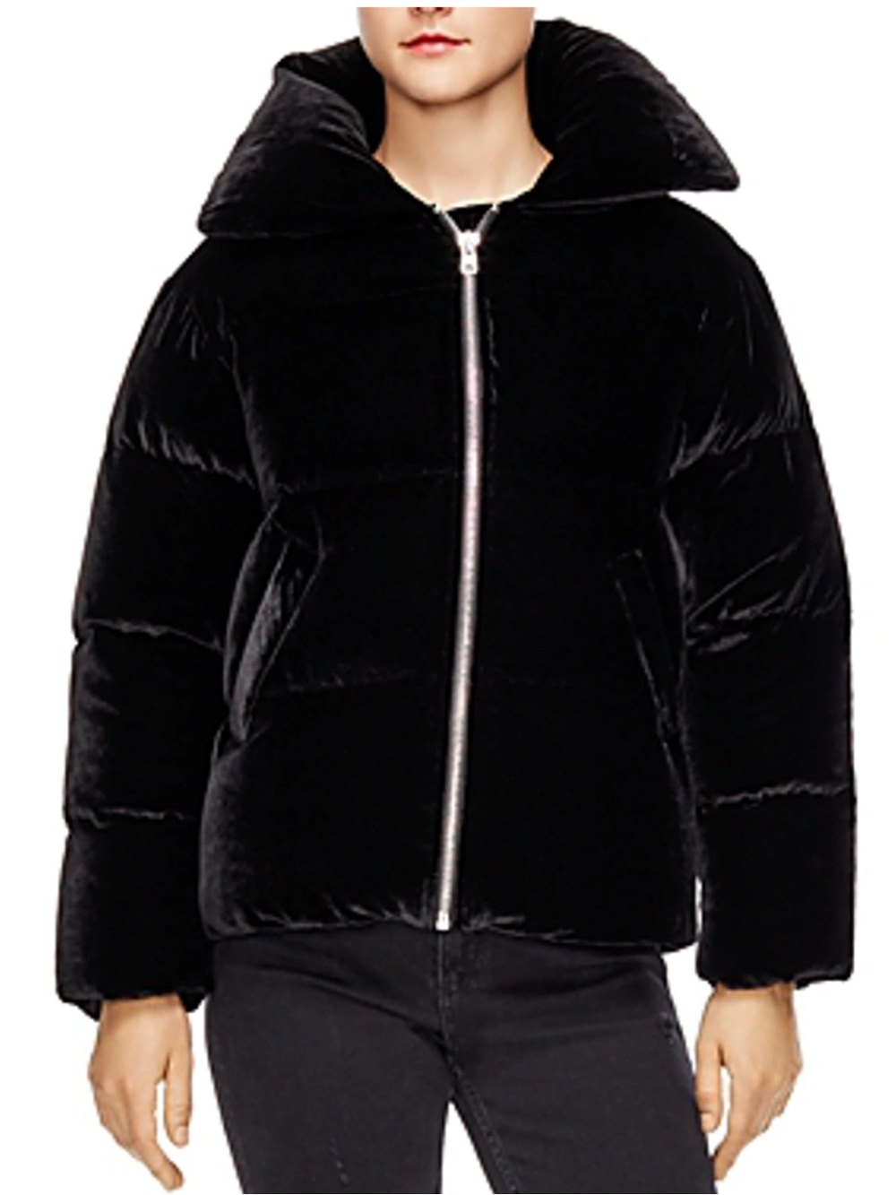 Sandro Black Velvet Puffer Jacket